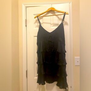 Vintage Mary Jo Bruno ruffled layers black spaghetti strap dress size L.